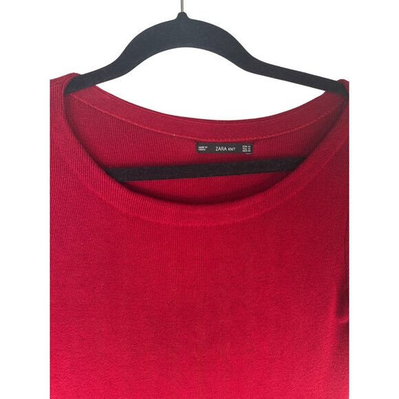 ZARA Medium Knit Red Long-Sleeve Midi Bodycon Dress Slim Fit - Picture 5 of 13